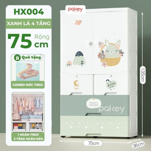 Tủ quần áo trẻ em Pakey HX004 xanh lá