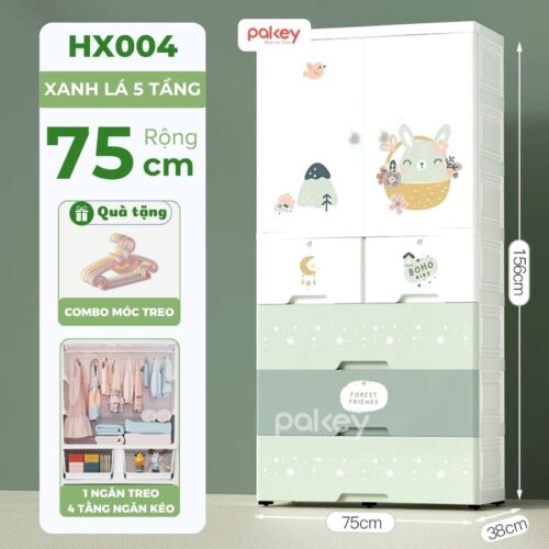 Tủ quần áo trẻ em Pakey HX004 xanh lá