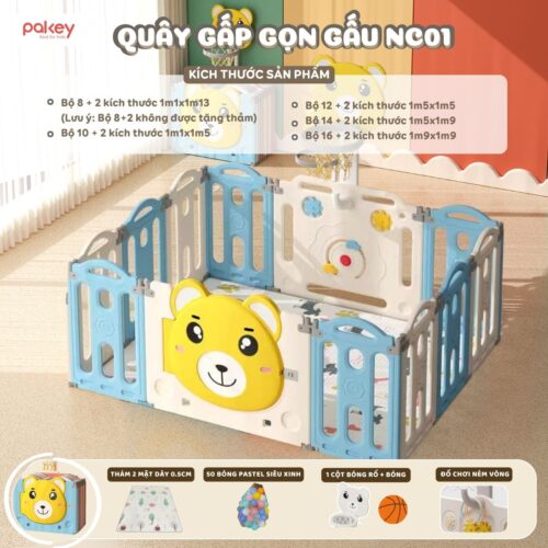 Quây cũi nhựa gấp gọn Pakey gấu NC01 27 Quây cũi nhựa cho bé Pakey gấu NC01 màu xanh trắng