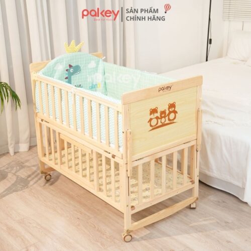 Nôi cũi gỗ cho bé kèm màn chùm Pakey CG01