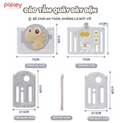 Quây cũi nhựa cho bé gấp gọn Pakey khủng long 20 quay cui nhua pakey khung long 29