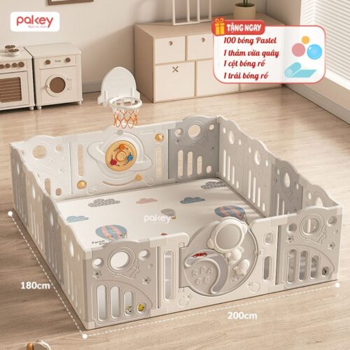Quây cũi nhựa gấp gọn cho bé Pakey Phi Hành Gia QN01 size 1m8x2m