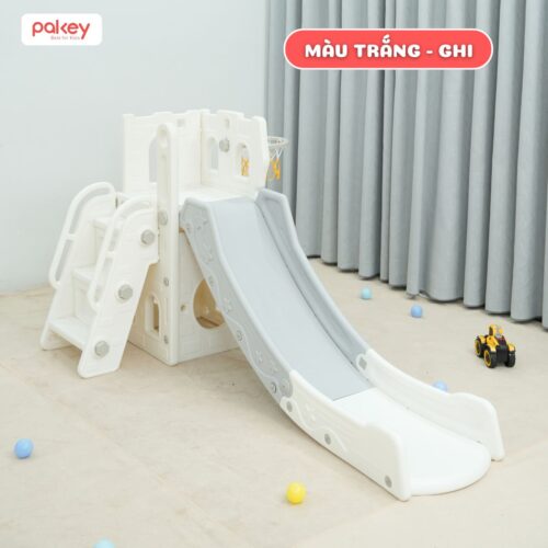 Cầu trượt lâu đài Pakey P-CS06 màu trắng ghi