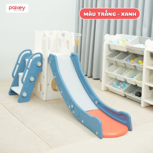 Cầu trượt Bigsize máng trượt dài 2m Pakey P-CS06 11 Cầu trượt lâu đài Pakey P-CS06 màu trắng xanh