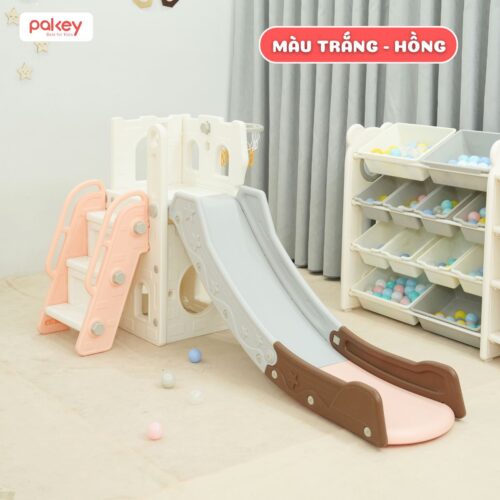 Cầu trượt Bigsize máng trượt dài 2m Pakey P-CS06 12 Cầu trượt lâu đài Pakey P-CS06 màu trắng hồng