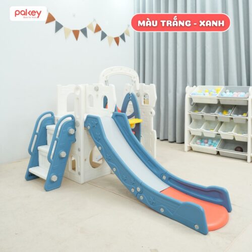 Cầu trượt xích đu Bigsize máng dài 2m Pakey P-CS07 11 Cầu trượt xích đu Bigsize máng dài 2m Pakey P-CS07 màu trắng xanh