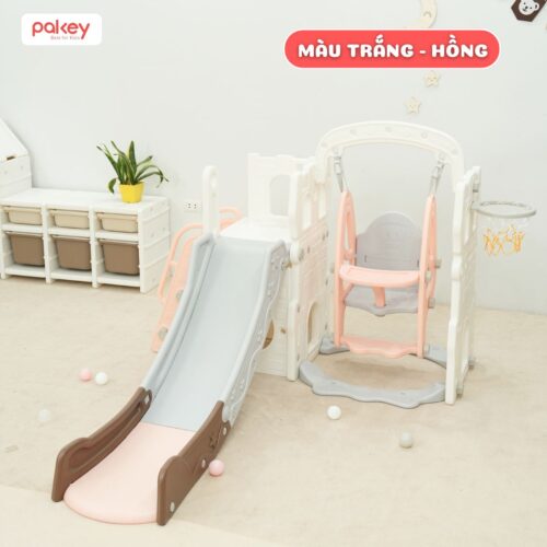 Cầu trượt xích đu Bigsize máng dài 2m Pakey P-CS07 12 Cầu trượt xích đu Bigsize máng dài 2m Pakey P-CS07 màu trắng hồng