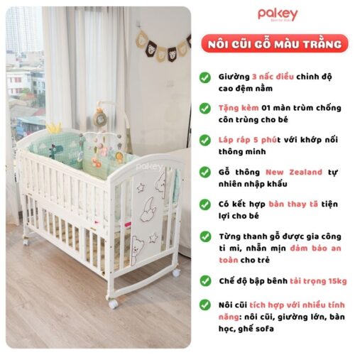 Nôi cũi cho bé bằng gỗ Pakey CG03