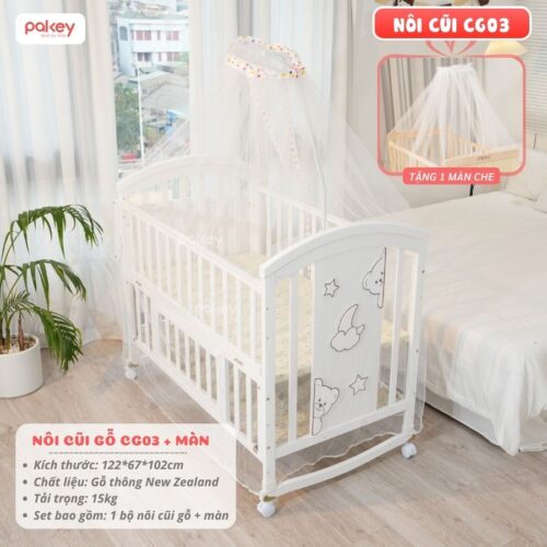 Nôi cũi cho bé bằng gỗ Pakey CG03