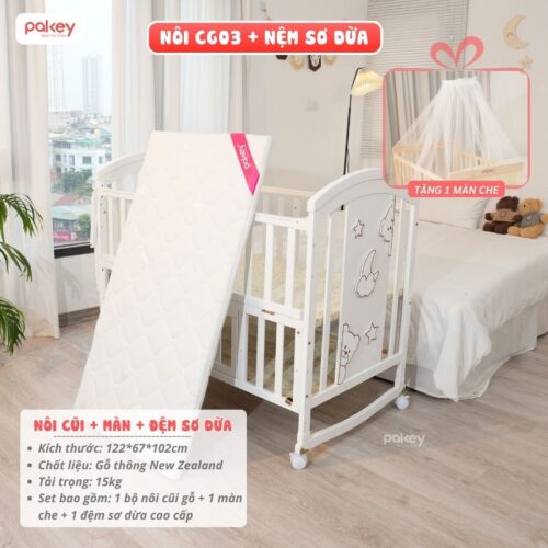 Nôi cũi cho bé bằng gỗ Pakey CG03