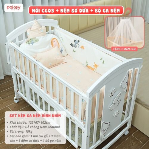 Nôi cũi cho bé bằng gỗ Pakey CG03