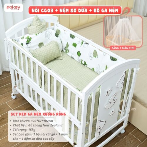 Nôi cũi cho bé bằng gỗ Pakey CG03