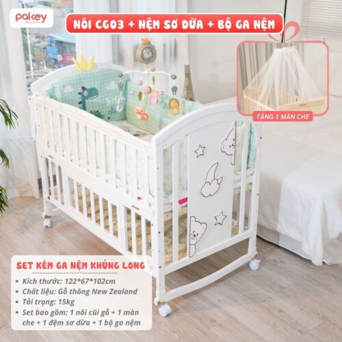 Nôi cũi cho bé bằng gỗ Pakey CG03