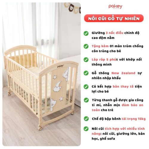 Nôi cũi gỗ đa năng cho bé Pakey CG02