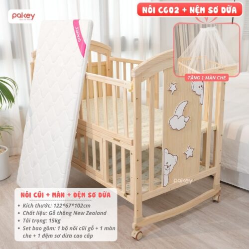 Nôi cũi gỗ đa năng cho bé Pakey CG02