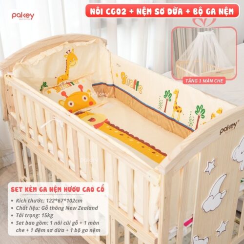 Nôi cũi gỗ đa năng cho bé Pakey CG02