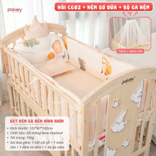 Nôi cũi gỗ đa năng cho bé Pakey CG02