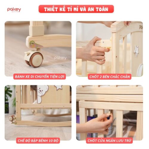Nôi cũi gỗ đa năng cho bé Pakey CG02