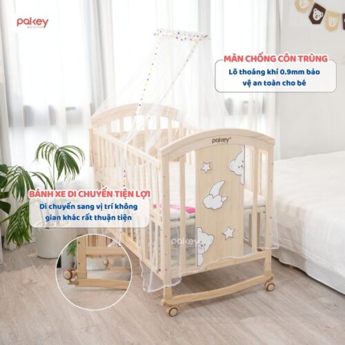 Nôi cũi gỗ đa năng cho bé Pakey CG02