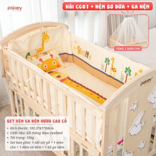 Nôi cũi gỗ cho bé kèm màn chùm Pakey CG01 25 Nô cũi đa năng cho bé Pakey CG01