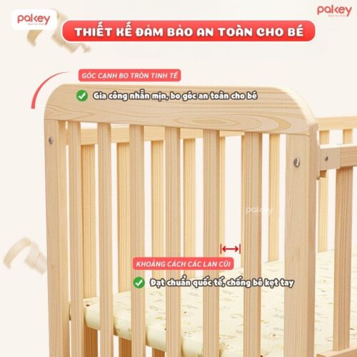 Nôi cũi gỗ cho bé kèm màn chùm Pakey CG01 17 Nô cũi đa năng cho bé Pakey CG01
