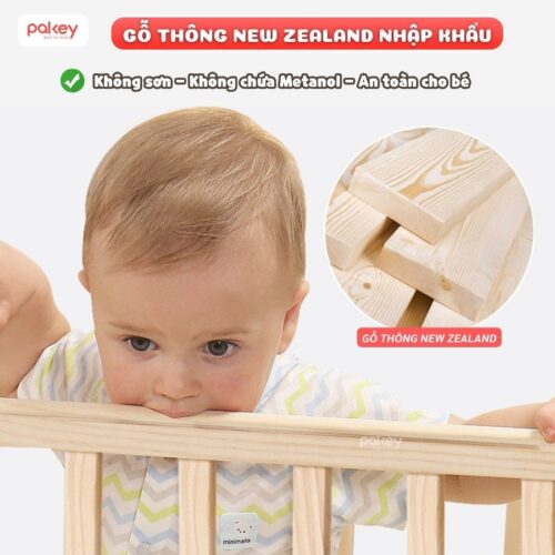 Nôi cũi gỗ cho bé kèm màn chùm Pakey CG01 19 Nô cũi đa năng cho bé Pakey CG01