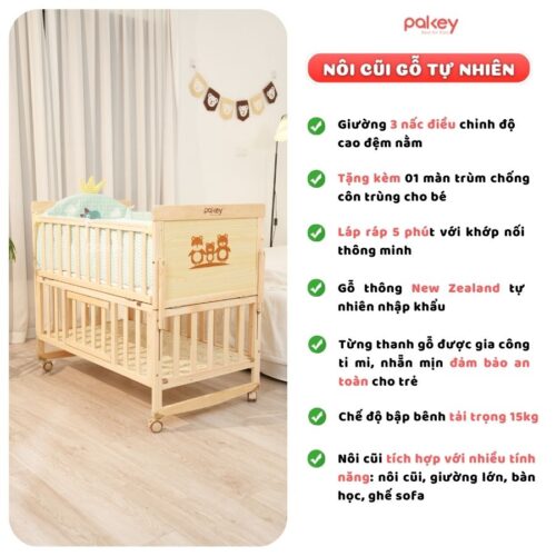 Nôi cũi gỗ cho bé kèm màn chùm Pakey CG01 22 Nô cũi đa năng cho bé Pakey CG01