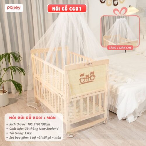 Nôi cũi gỗ cho bé kèm màn chùm Pakey CG01 30 Nô cũi đa năng cho bé Pakey CG01