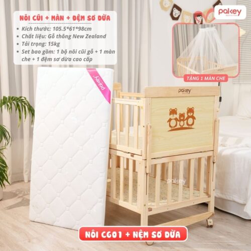 Nôi cũi gỗ cho bé kèm màn chùm Pakey CG01 29 Nô cũi đa năng cho bé Pakey CG01
