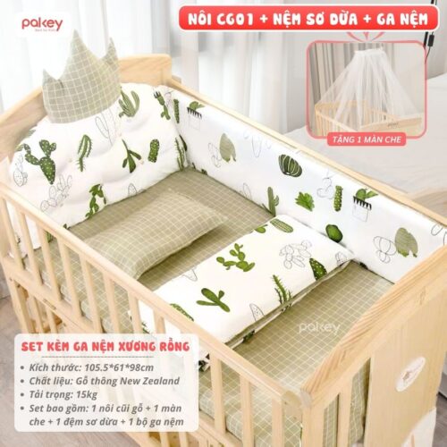 Nôi cũi gỗ cho bé kèm màn chùm Pakey CG01 26 Nô cũi đa năng cho bé Pakey CG01
