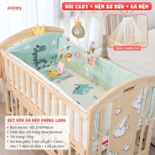 Nôi cũi gỗ cho bé kèm màn chùm Pakey CG01 28 Nô cũi đa năng cho bé Pakey CG01