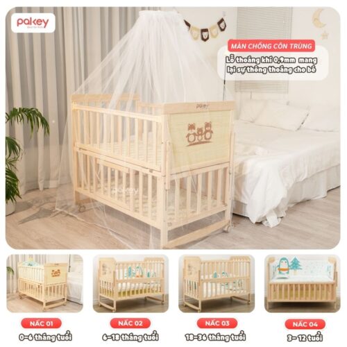 Nôi cũi gỗ cho bé kèm màn chùm Pakey CG01 14 Nô cũi đa năng cho bé Pakey CG01
