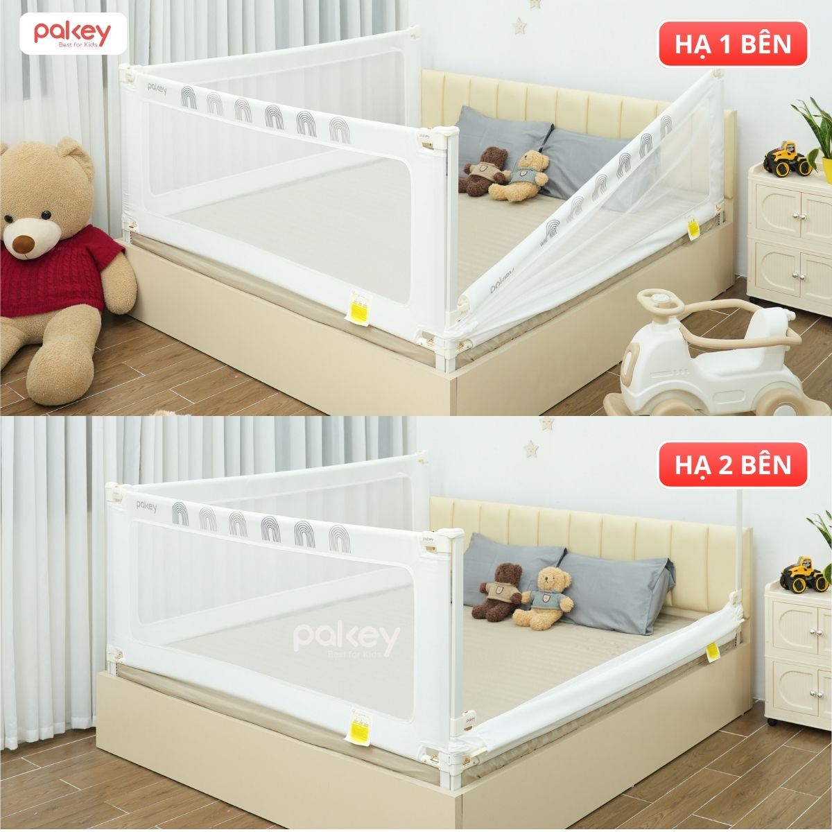 Combo thanh chắn giường 1m6x1m8 Pakey - G600B màu trắng 54 Combo thanh chắn giường 1m6x1m8 Pakey