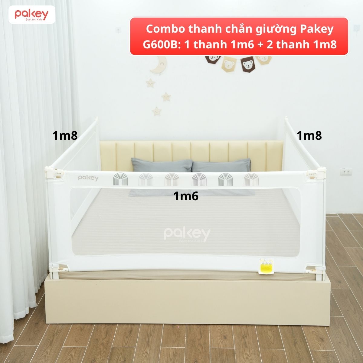 Combo thanh chắn giường 1m6x1m8 Pakey - G600B màu trắng 53 Combo thanh chắn giường 1m6x1m8 Pakey