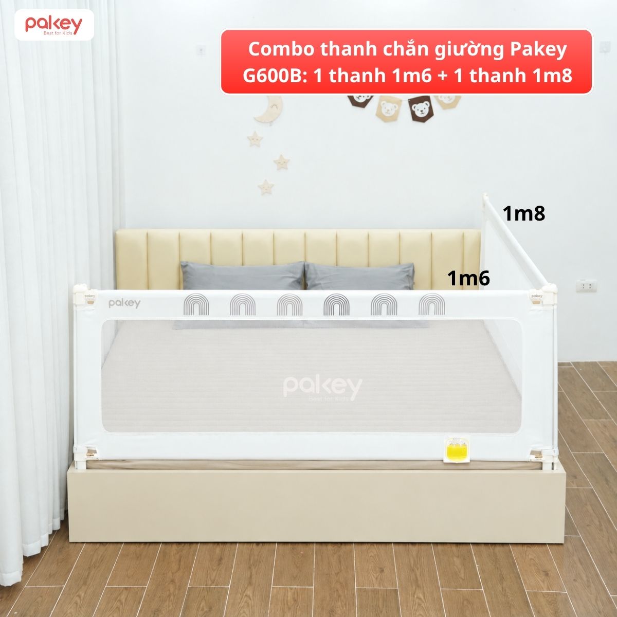 Combo thanh chắn giường 1m6x1m8 Pakey - G600B màu trắng 51 Combo thanh chắn giường 1m6x1m8 Pakey
