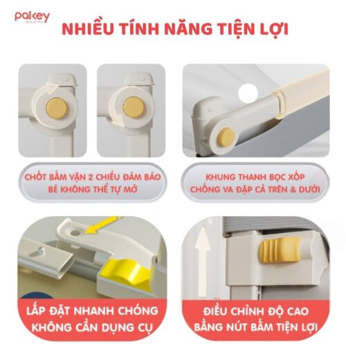 Thanh chắn giường Pakey SB2 Premium màu trắng 11 Thanh chắn giường Pakey SB2 Premium màu trắng
