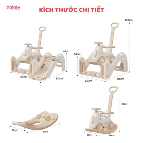 Set bập bênh liên hoàn kèm cầu trượt RH04 40 Set vận động liên hoàn 6in1 cho bé Pakey