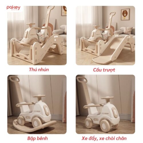 Set bập bênh liên hoàn kèm cầu trượt RH04 34 Set vận động liên hoàn 6in1 cho bé Pakey