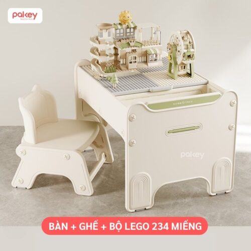 Bộ bàn học kết hợp bàn lego Pakey F22 30 Bộ bàn ghế lego cho bé Pakey F22