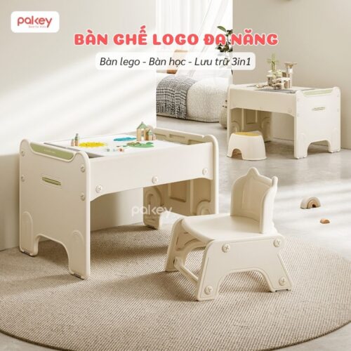 Bộ bàn học kết hợp bàn lego Pakey F22 27 Bộ bàn ghế lego cho bé Pakey F22
