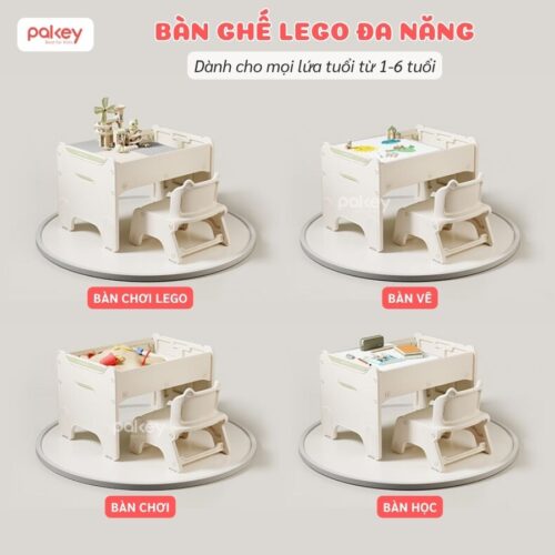Bộ bàn học kết hợp bàn lego Pakey F22 26 Bộ bàn ghế lego cho bé Pakey F22