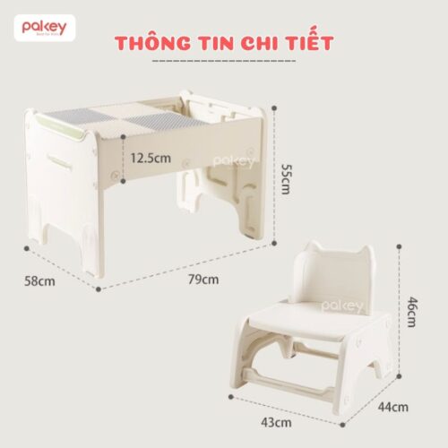 Bộ bàn học kết hợp bàn lego Pakey F22 19 Bộ bàn ghế lego cho bé Pakey F22