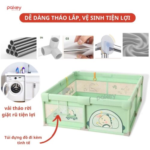Quây bóng vải khung inox cho bé Pakey K1 - màu xanh lá 10 Quây cũi vải cho bé Pakey K1 màu xanh