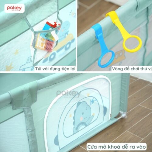 Quây bóng vải khung inox cho bé Pakey K1 - màu xanh lá 8 Quây cũi vải cho bé Pakey K1 màu xanh
