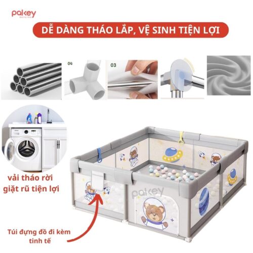 Quây cũi vải cho bé Pakey K1 - màu ghi 50 quây cũi vải cho bé Pakey K1 màu ghi