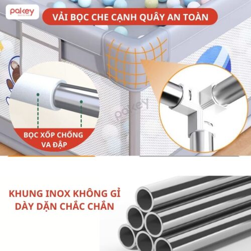 Quây cũi vải cho bé Pakey K1 - màu ghi 47 quây cũi vải cho bé Pakey K1 màu ghi