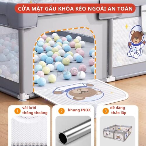 Quây cũi vải cho bé Pakey K1 - màu ghi 46 quây cũi vải cho bé Pakey K1 màu ghi