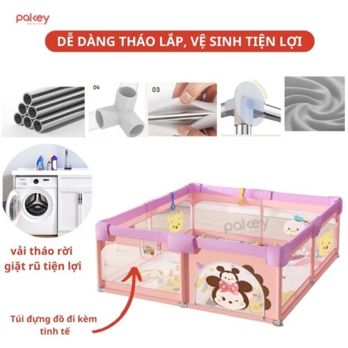 Quây bóng vải Pakey K1 - màu hồng 8 quây cũi vải cho bé Pakey K1 màu hồng