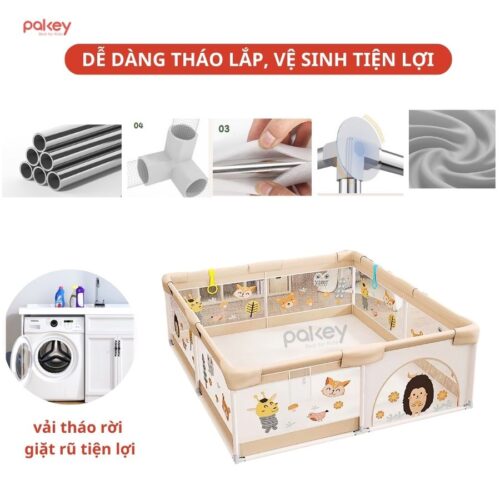 Quây cũi vải Pakey K1 - màu be 16 Quây cũi vải cho bé Pakey K1 màu be