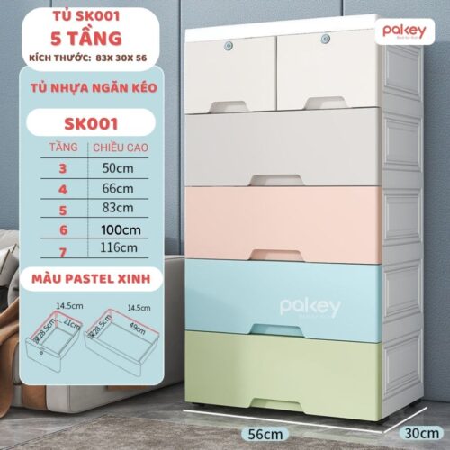 Tủ nhựa 4/5/6 tầng Pakey SK001 13 tủ nhựa đựng đồ, ngăn kéo, nhiều màu sắc Pakey SK001